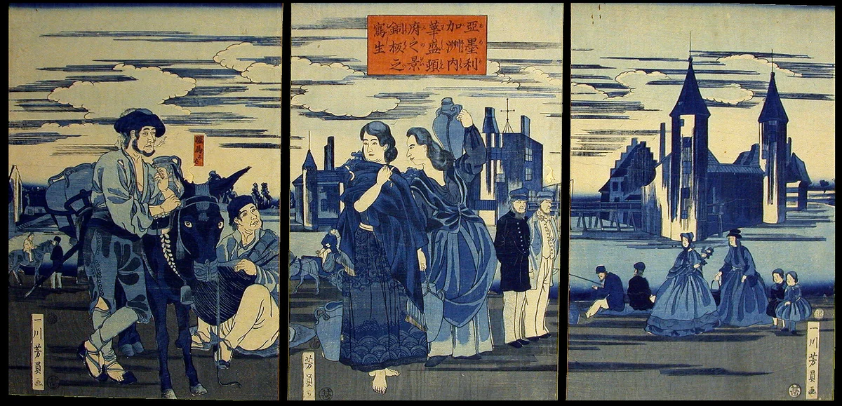 Sketch of a Copperplate Print of the City of Washington (Amerika shu no uchi washintonfu no kei doban no utsushi) by Utagawa Yoshikazu, print, 1861