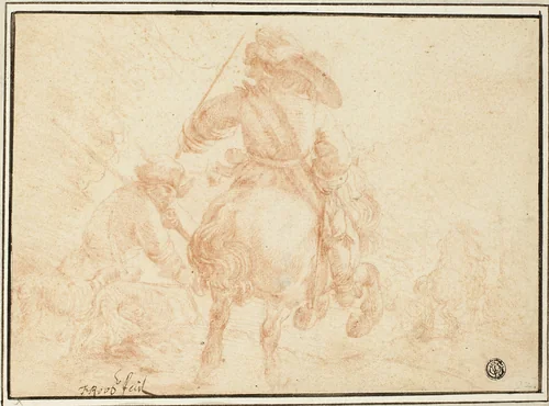 Soldiers on Horseback by Johann Heinrich Roos, drawing, 1657-1708