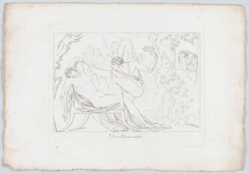 Der Kronenräuber (Claudio Murders His Brother, King Hamlet, By Pouring Poison into His Ear as He Lies Sleeping in the Garden, Shakespeare, Hamlet, Act 1, Scene 5: 58-78) by Johann Heinrich Lips, print, 1806