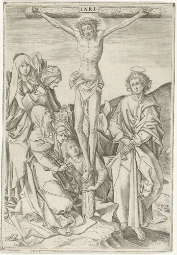 Christus aan het kruis by Adriaen Huybrechts, print, 1573-1614