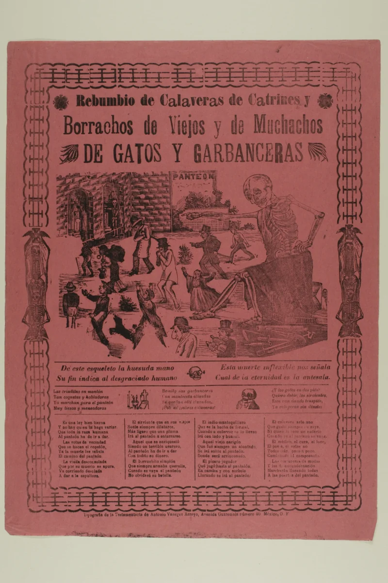 Noisy Assembly of Calavera Dandies and Old Drunks and Laborers and Garbanzo-Sellers by Manuel Manilla, print, 1850-1900