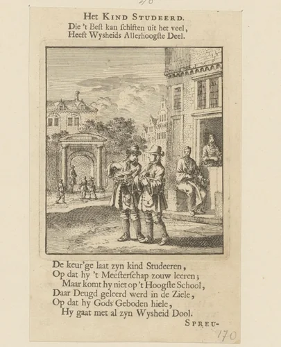 Twee studenten op straat by Jan Luyken, print, 1712