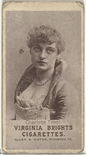 Charlotte Tittell, from the Actresses series (N67) promoting Virginia Brights Cigarettes for Allen & Ginter brand tobacco products by Allen & Ginter, print, 1885-1893