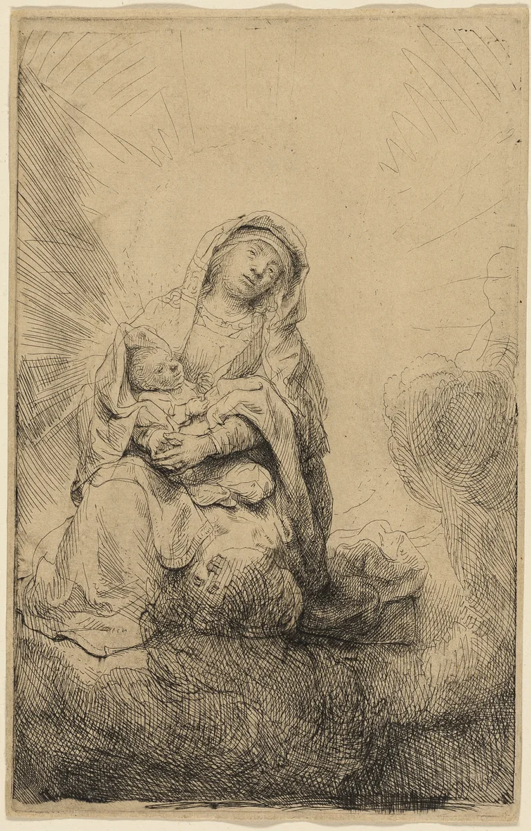 The Virgin and Child in the Clouds by Rembrandt van Rijn, print, 1641
