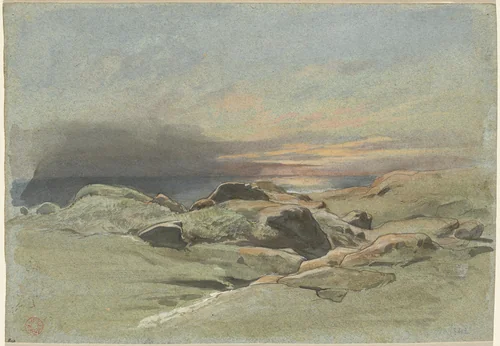 Sunset from a Rocky Coastline by Jean Achille Benouville, drawing, 1815-1891