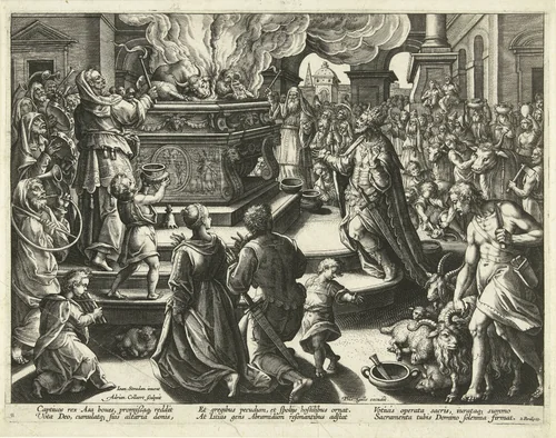 Offerande van Koning Asa by Unknown, print, 1587-1591