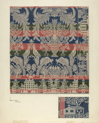 Coverlet, "Boston Town" by Byron Dingman, index of american design, 1940