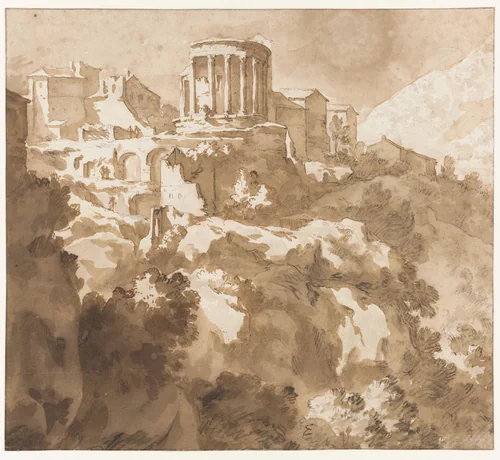 Tempel van Vesta in Tivoli by Jan de Bisschop, drawing, 1648-1671