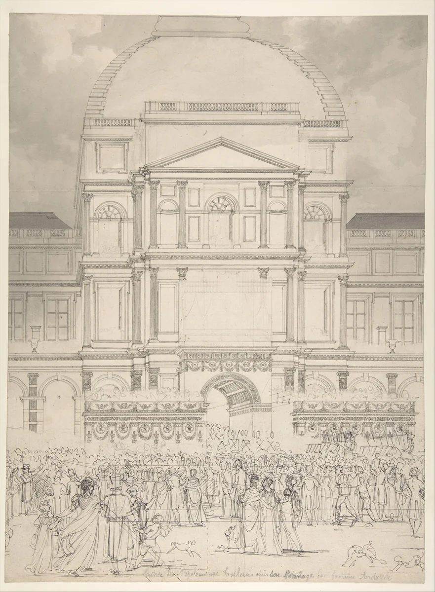 Crowd in Front of the Tuileries Palace During the Wedding of Napoleon to Marie-Louise of Austria by Charles Percier, drawing, 1810