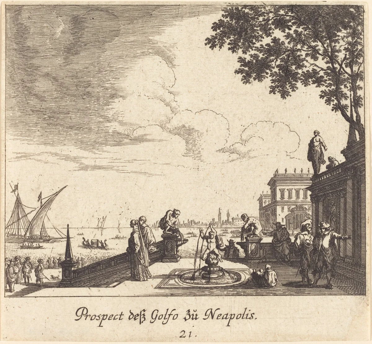 View of Gulf of Naples by Melchior Küsel; Johann Wilhelm Baur, print, 1681