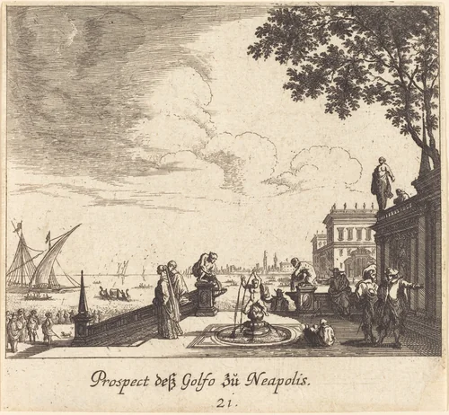 View of Gulf of Naples by Melchior Küsel; Johann Wilhelm Baur, print, 1681
