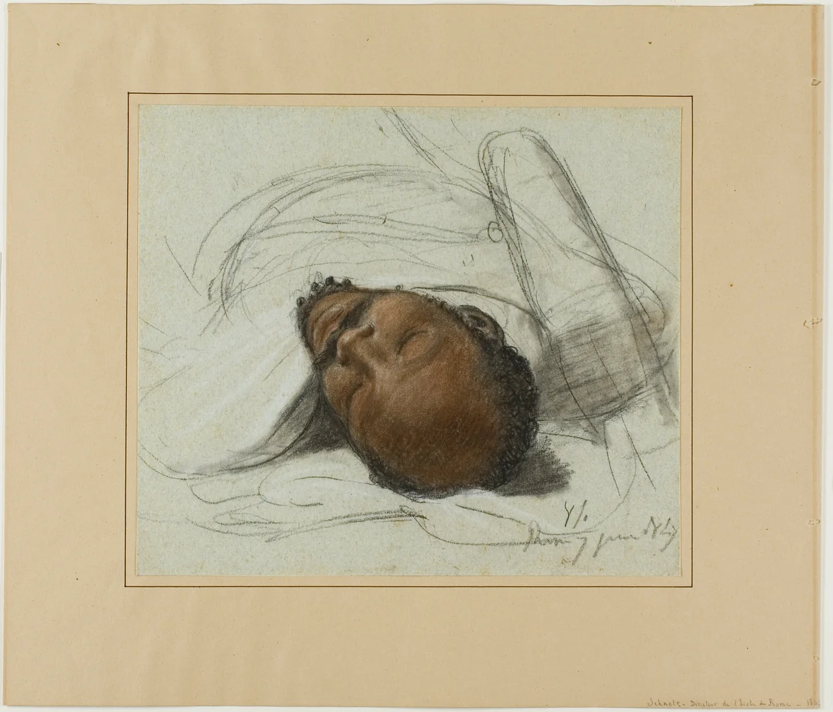 Head of a Fallen Soldier by Jean Victor Schnetz, drawing, 1847