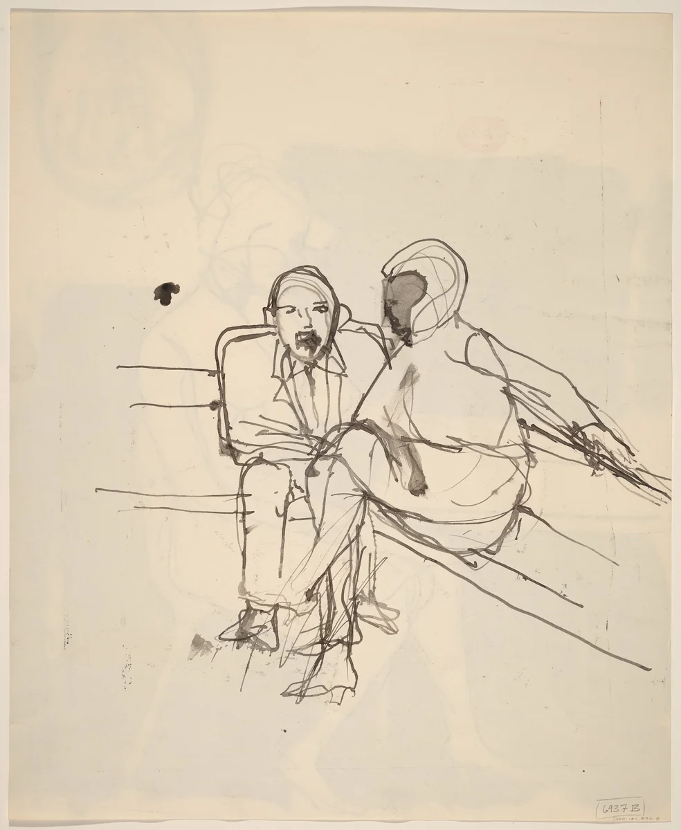 Untitled [a woman and a man seated together] [verso] by Richard Diebenkorn, drawing, 1955-1967