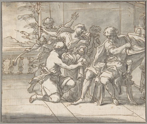 Jacob Gives Joseph a Coat of Many Colors by Daniel Seiter, drawing, 1647-1705
