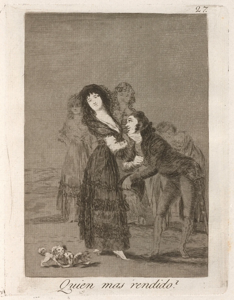 Quien mas rendido? (Which of Them Is the More Overcome?) by Francisco Goya, print, 1799