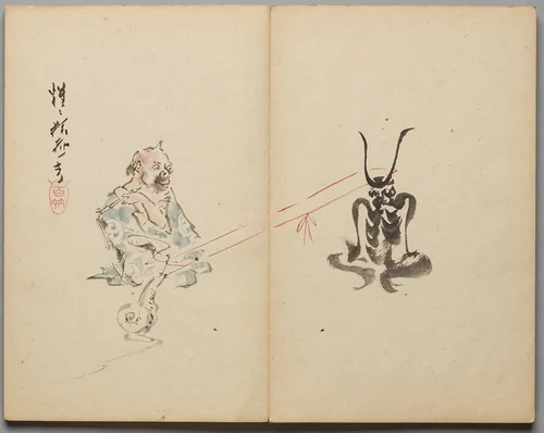 Snail Versus Demon from Sketch Album by Kawanabe Kyōsai (河鍋暁斎), book, 1855-1889