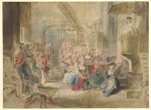 A Sermon in a Village Church by Peter Paul Rubens, drawing, 1620-1640