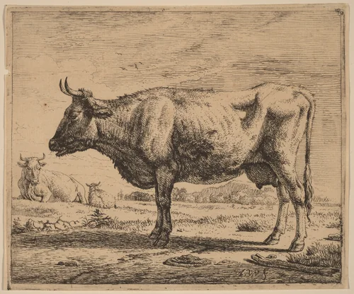 Two Cows and a Sheep by Adriaen van de Velde, print, 1657-1659