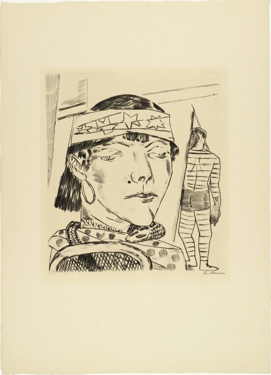 Snake Lady (Schlangendame) from Annual Fair (Jahrmarkt) by Max Beckmann, print, 1921