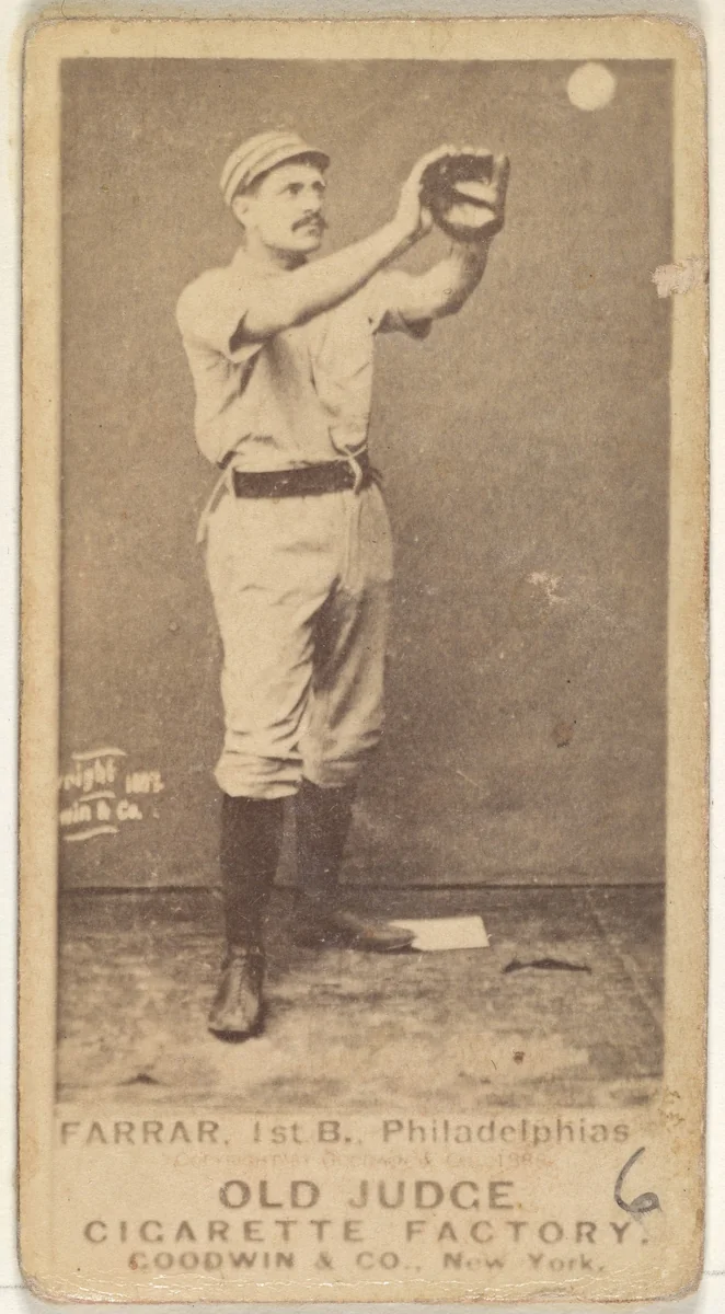 Sidney Douglas Farrar, 1st Base, Philadelphia, from the Old Judge series (N172) for Old Judge Cigarettes by Goodwin & Company, photograph, 1887