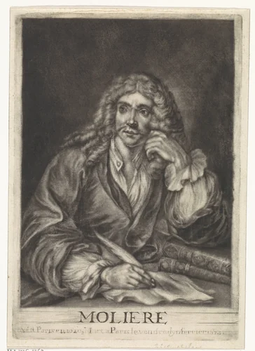 Portret van Jean Baptiste Poquelin de Molière by Johannes de Groot, print, 1699-1776