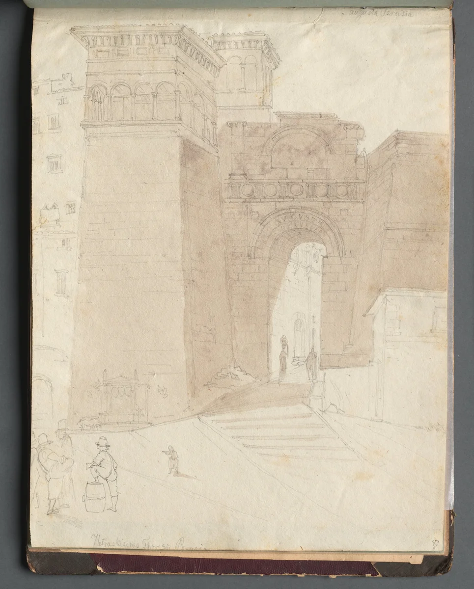 Album with Views of Rome and Surroundings, Landscape Studies, page 50a: Roman Architectural View by Franz Nadorp, book, 1830-1870