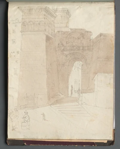 Album with Views of Rome and Surroundings, Landscape Studies, page 50a: Roman Architectural View by Franz Nadorp, book, 1830-1870
