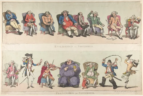 Englishmen in November, Frenchmen in November by Thomas Rowlandson, print, 1788
