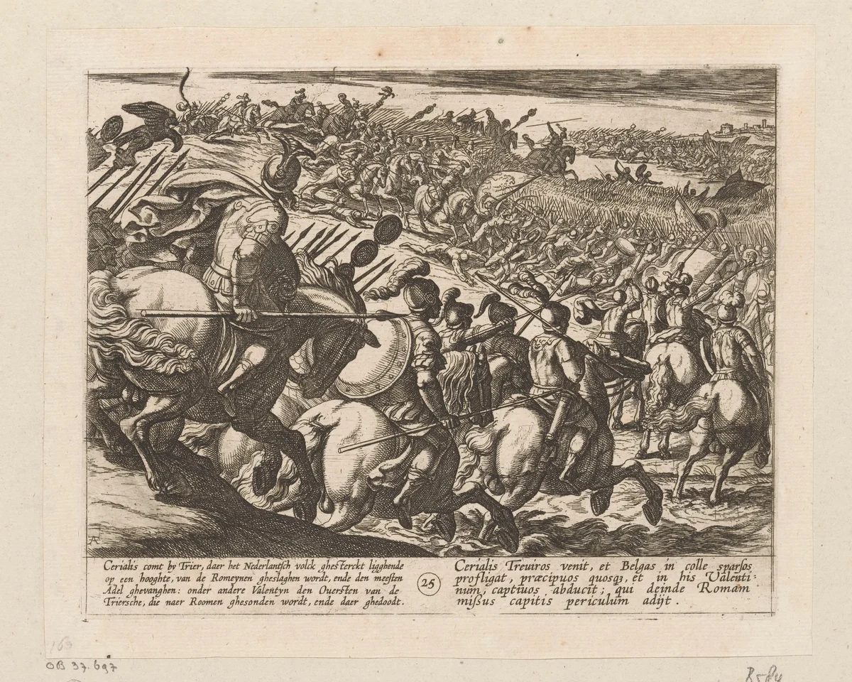 Bataven bij Trier verslagen door Cerialis, 69-70 by Antonio Tempesta, print, 1612