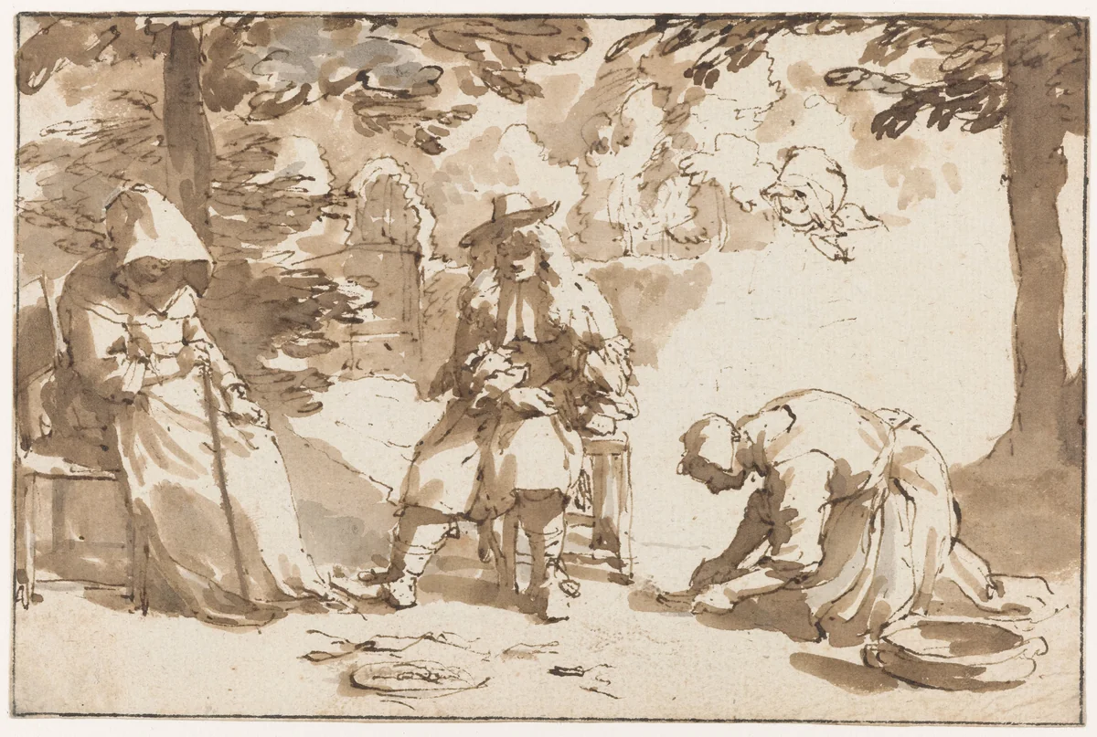 Constantijn Huygens II in de tuin van Hofwijk by Jan de Bisschop, drawing, 1648-1671