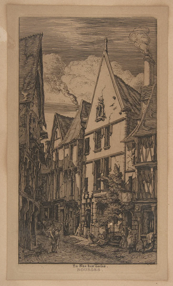 Rue des Toiles, Bourges by Charles Meryon, print, 1853