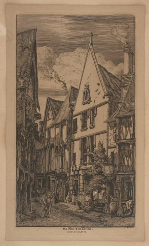 Rue des Toiles, Bourges by Charles Meryon, print, 1853