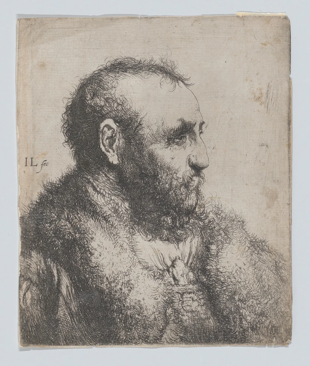 Bust of an Old Man with a Fur Collar by Jan Lievens, print, 1620-1674