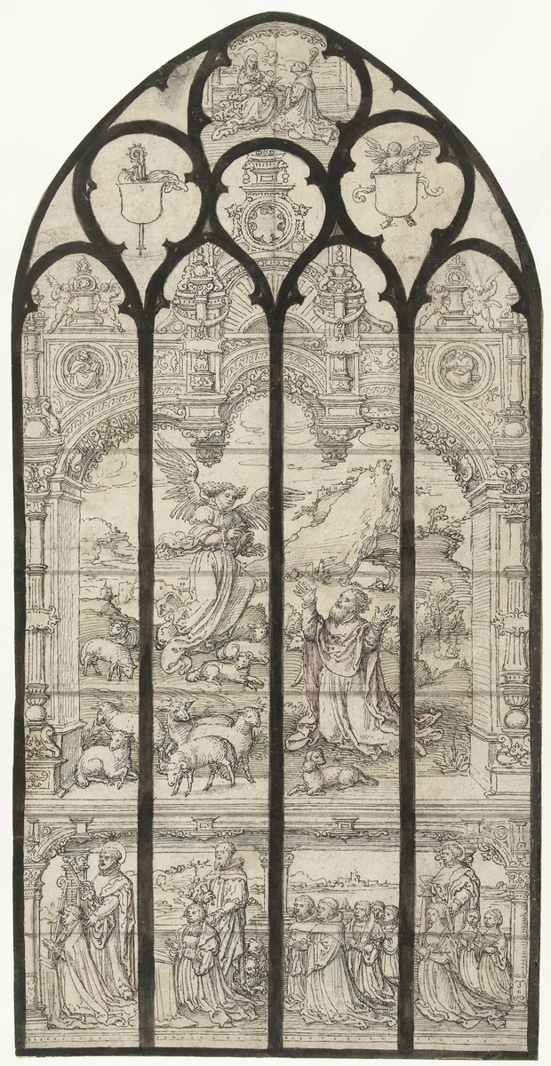 Verschijning van de engel aan Joachim by anonymous, drawing, 1500-1549