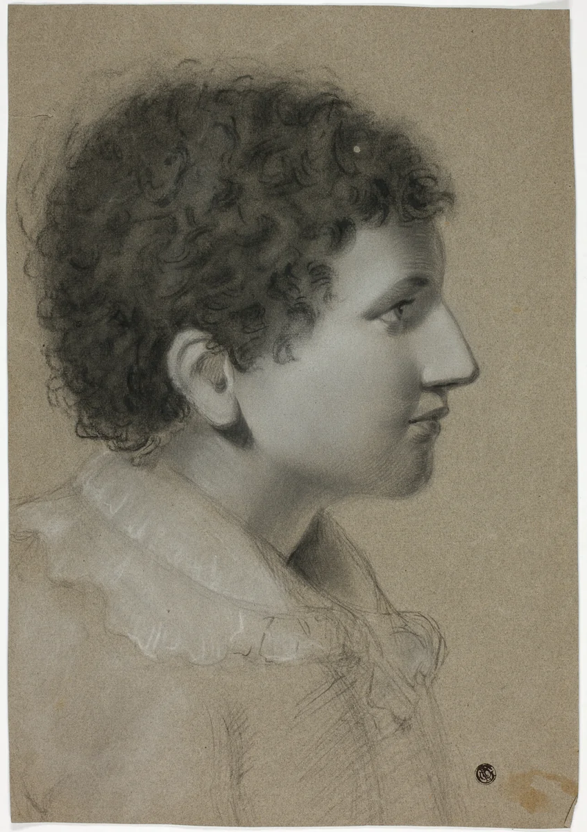 Profile of Youth with Curly Hair by Elizabeth Murray, drawing, 1835-1882