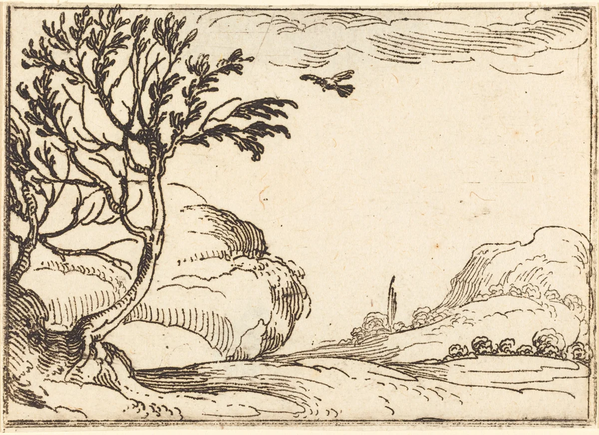 Turtle Dove Flying in the Desert by Jacques Callot, print, 1592-1635