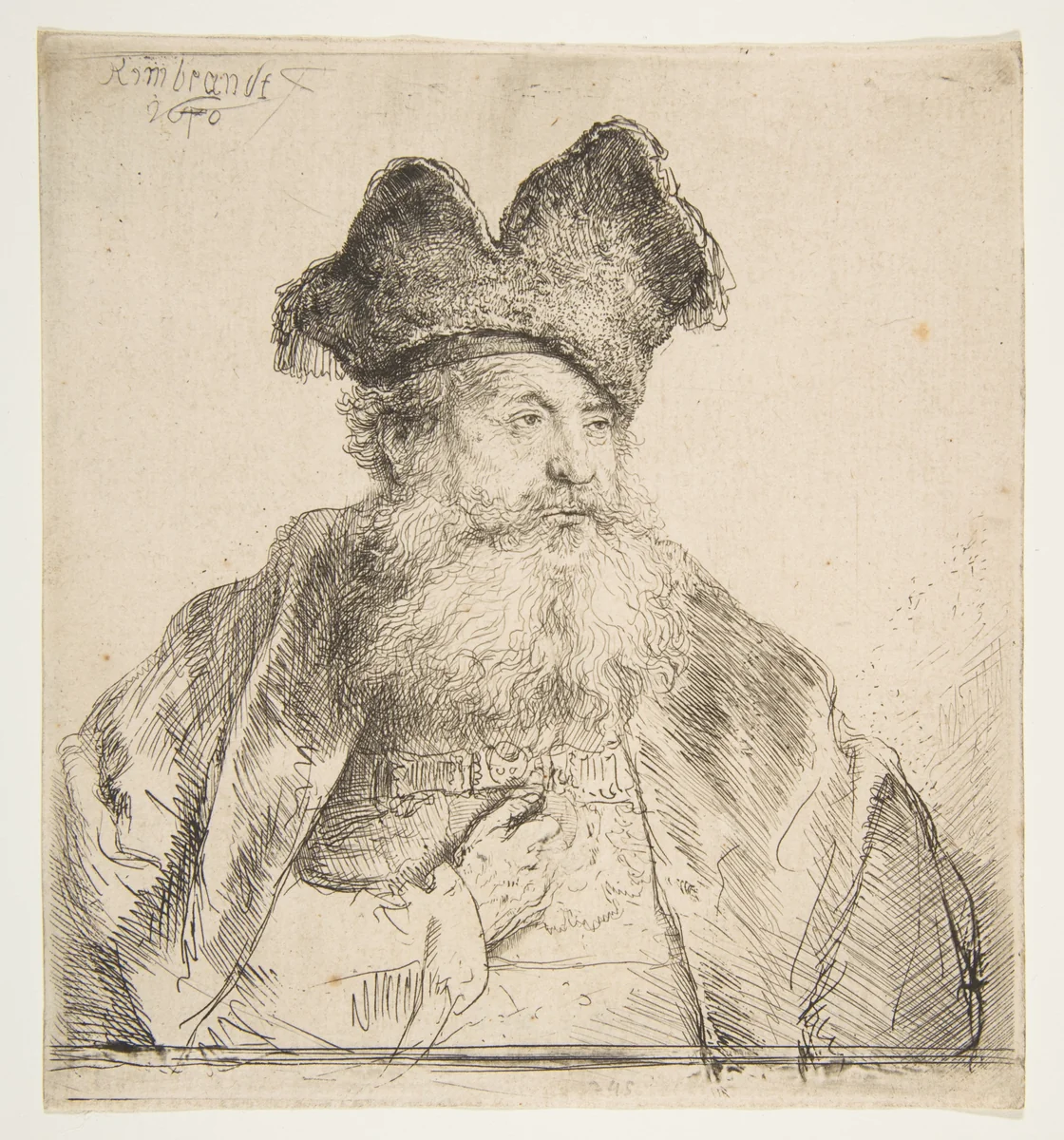 Old Man with a Divided Fur Cap by Rembrandt van Rijn, print, 1634-1644