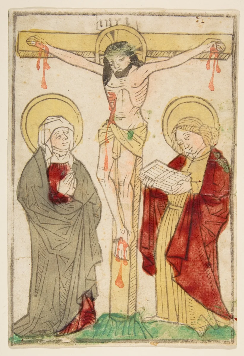 Christ on the Cross with the Virgin and Saint John by anonymous, print, 1480