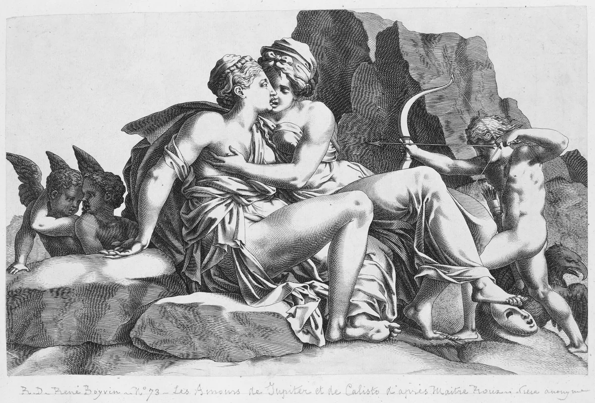 Jupiter and Callisto by Pierre Milan, print, 1537-1540