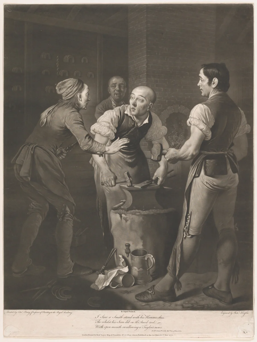 "I saw a smith stand with his hammer thus..." (Shakespeare, King John, Act 4, Scene 2) by Richard Houston, print, 1771