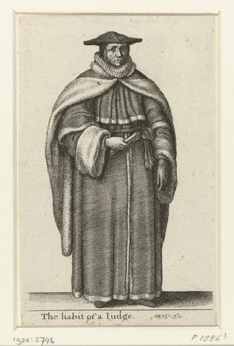 Ceremoniële kledij van een rechter by Wenceslaus Hollar, print, 1617-1677