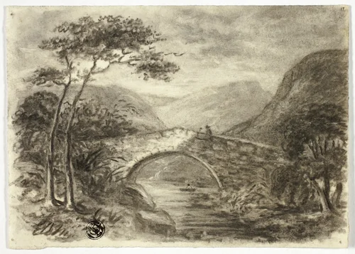 Stone Bridge in Mountains by Elizabeth Murray, drawing, 1850-1860