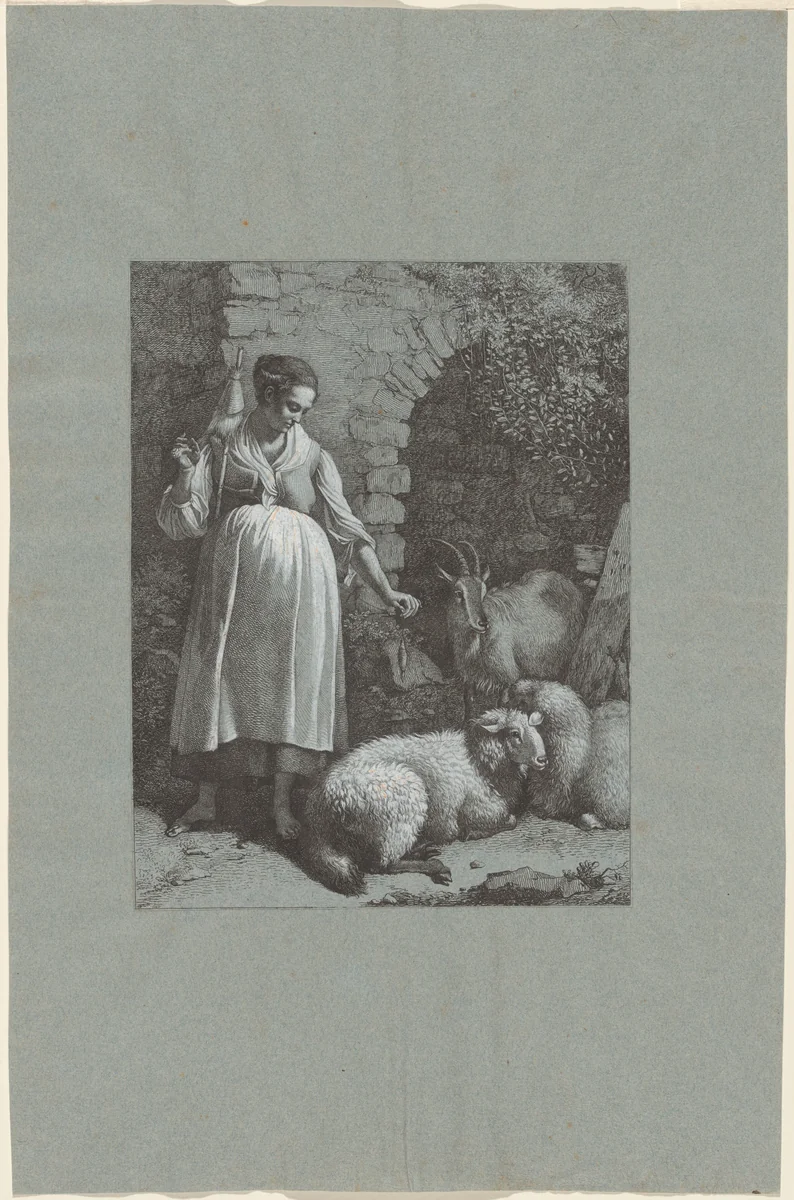 Woman Spinning Yarn by an Arch by Francesco Londonio, print, 1764