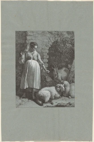 Woman Spinning Yarn by an Arch by Francesco Londonio, print, 1764