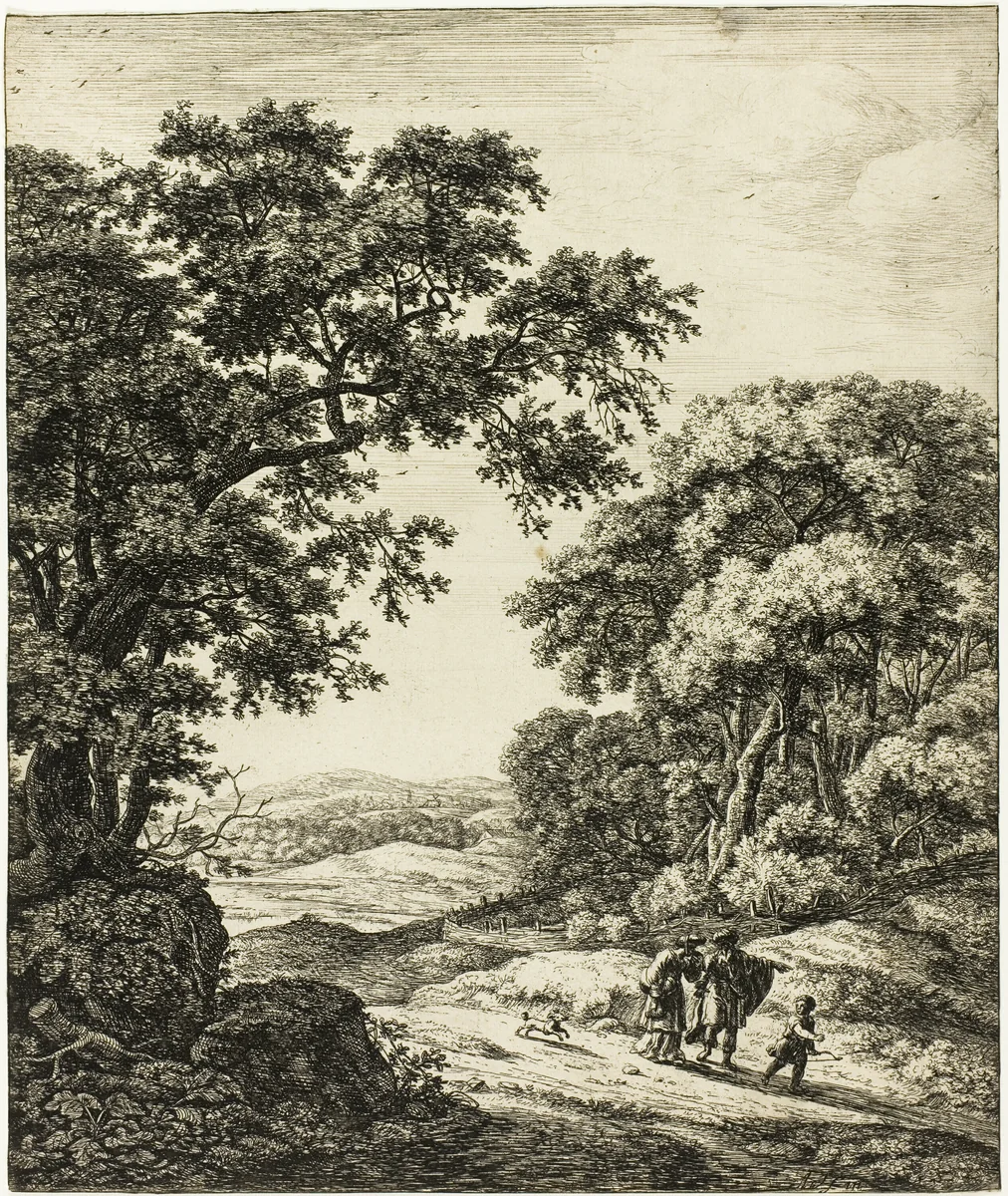 Hagar's Departure, from Six Landscape Subjects from the Old Testament by Anthonie Waterloo, print, 1650-1660