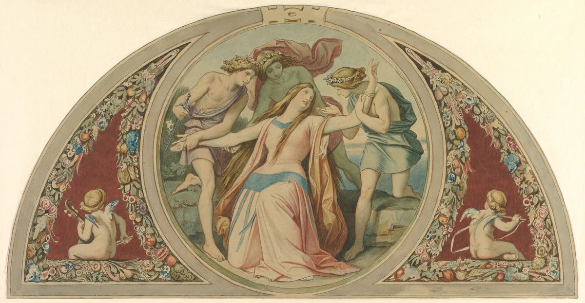 Three Boys Save the Despairing Pamina from Suicide by Moritz von Schwind, drawing, 1864