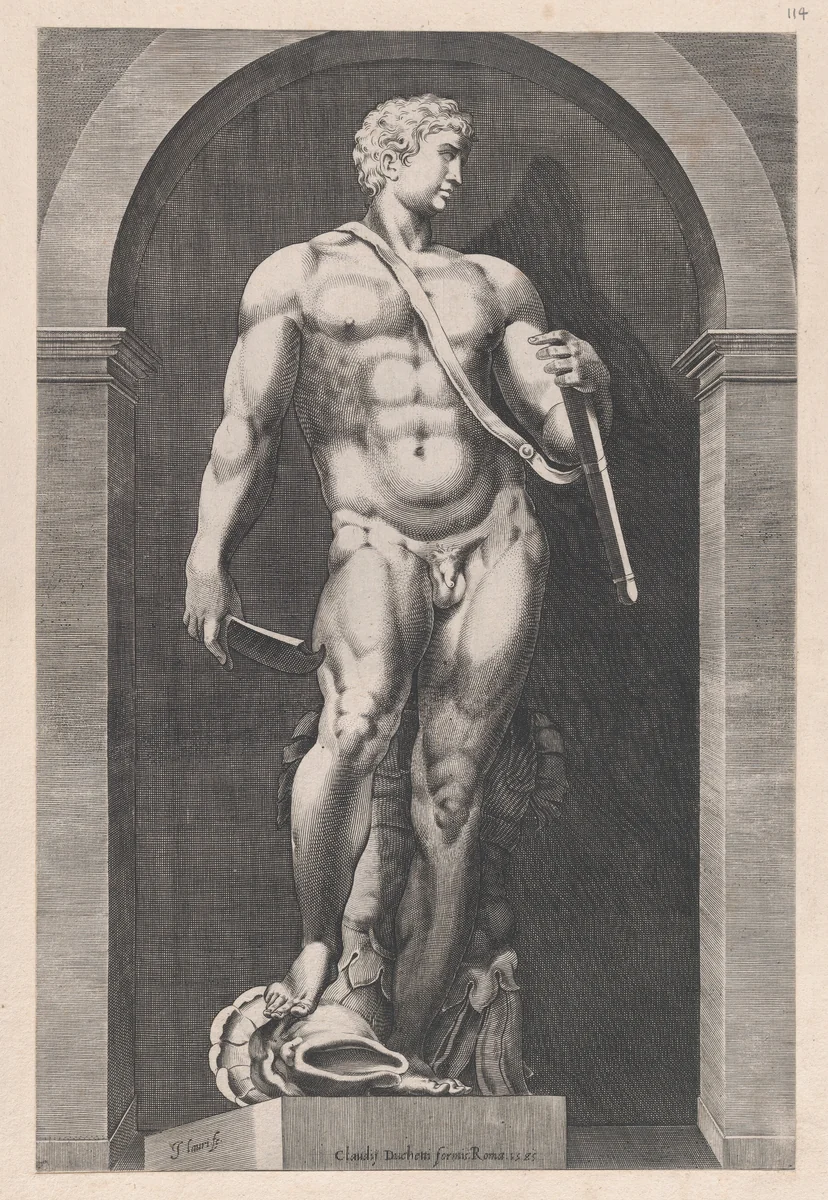 Perseus, from "Speculum Romanae Magnificentiae" by Giacomo Lauri, print, 1585-1612