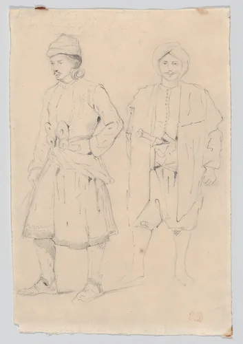 Two Standing Turks by Eugène Delacroix, drawing, 1815-1868