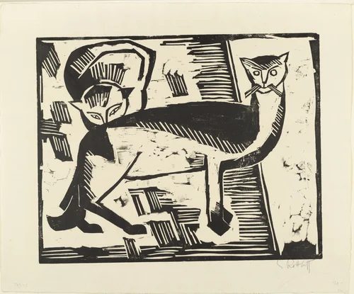 Cats (Katzen) from the portfolio Ten Woodcuts by Schmidt-Rottluff (Zehn Holzschnitte von Schmidt-Rottluff) by Karl Schmidt-Rottluff, print, 1915