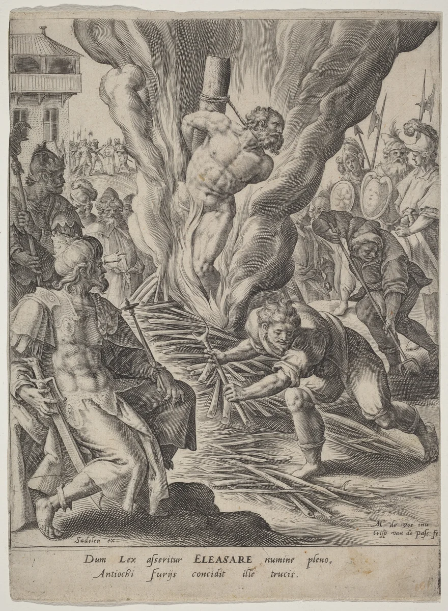 Eleazar Burned by Antiochus by Crispijn van de Passe
Maarten de Vos
Jan Sadeler
Aegidius Sadeler, print, 1591